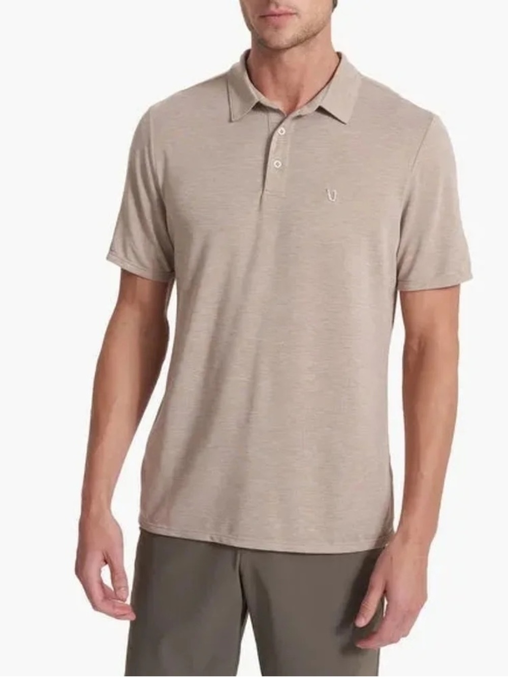 Vuori Knit Twill Polo V1004 Tan Khaki Men's Large Performance Stretch Golf
